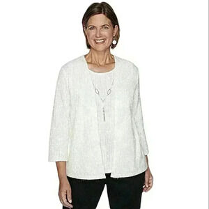 Alfred Dunner Petite Glacier Lake Sequin Knit 2Fer Removable Tassel Necklace NWT